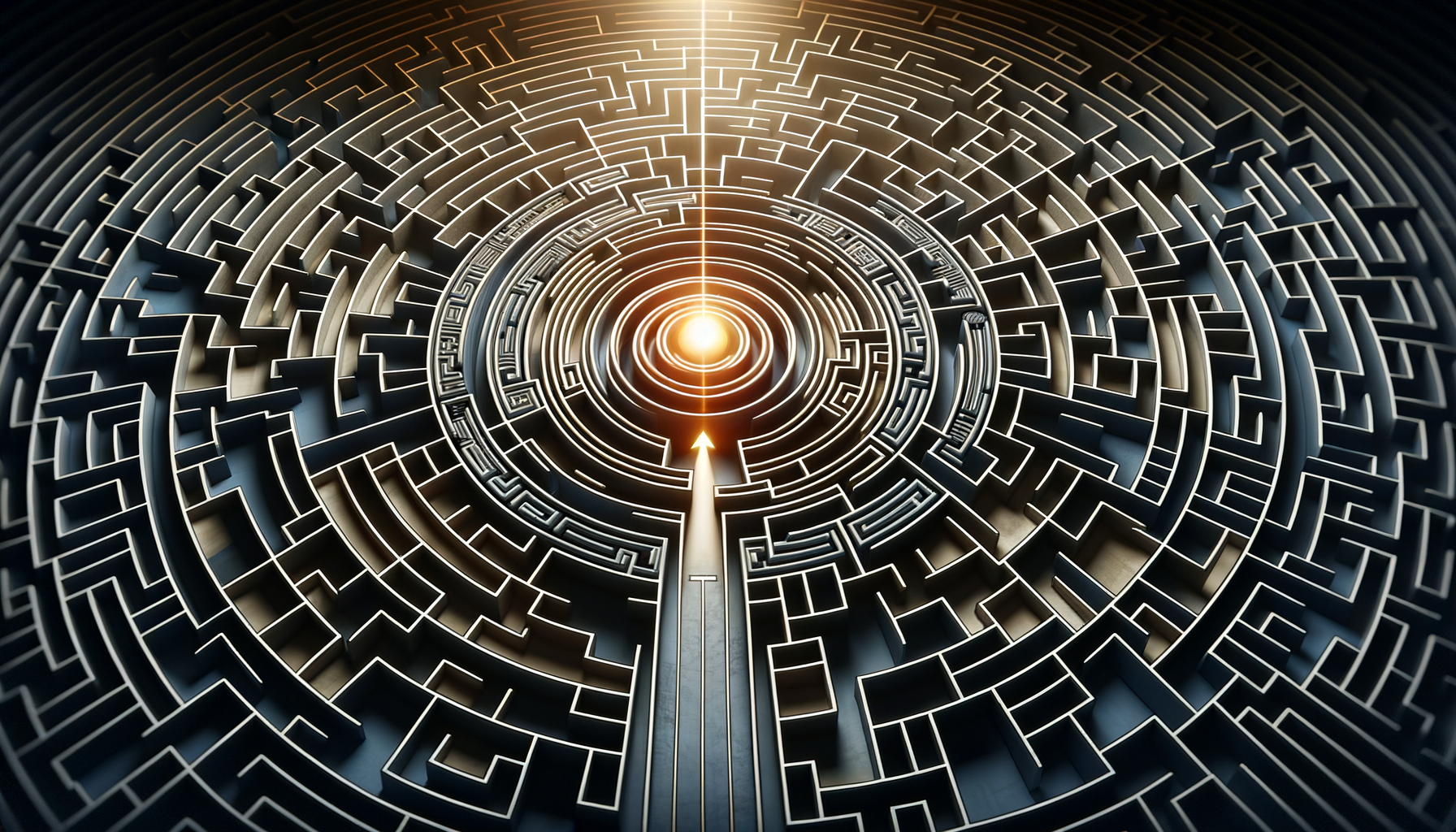 Your Marketing Website Strategy Should Guide Traffic Toward Action An intricate maze leading towards a bright