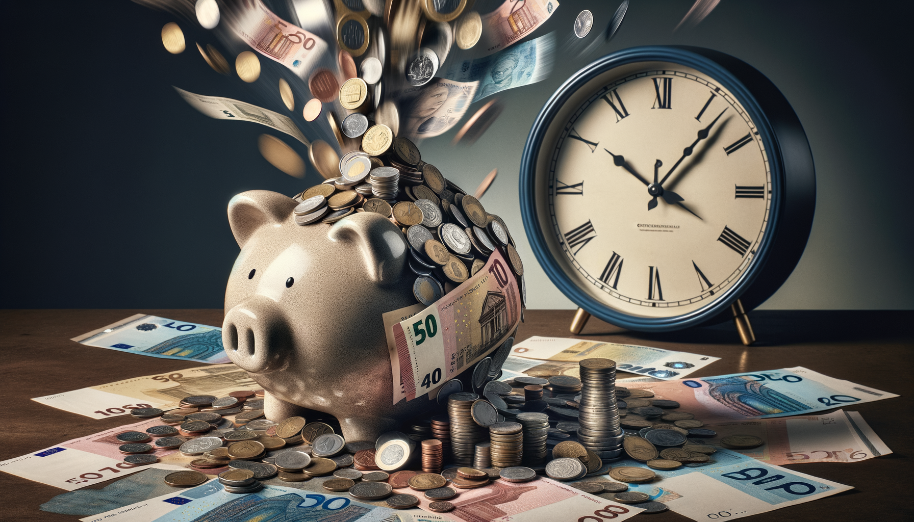 How Poor Financial Hygiene Wastes High-Value Time An overflowing piggy bank with various bills and coins spilling out
